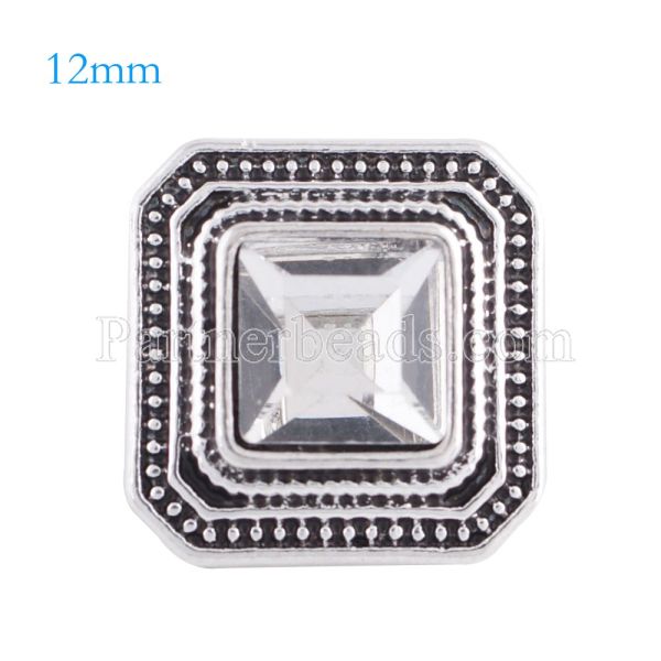 12MM Square snap Antique sliver Plated with white rhinestone KS6147-S snaps jewelry