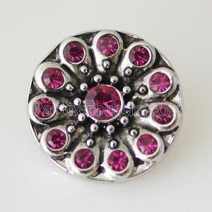 20MM Flower snap Antique Silver Plated with rose-red rhinestone KB5675 snaps jewelry