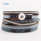 Partnerbeads 39.5cm 1 snap button pu leather bracelets with Rhinestones fit 12mm snaps KS0617-S