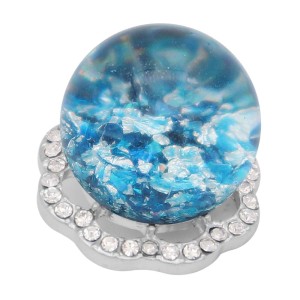 23MM Glossy Spherical opal cyan Amber snap Silver Plated with Rhinestone KC7970 snaps jewelry