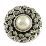 20MM round snap button Antique Silver Plated with green imitation pearl green rhinestone  snap jewelry