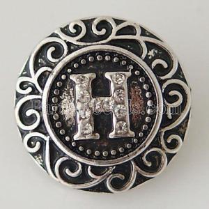 20MM English alphabet-H snap Antique silver  plated with  Rhinestones KB6261 snaps jewelry