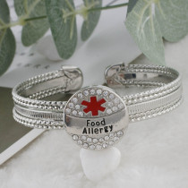 20MM Medical Alert food allergy snap Silver Plated with rhinestone and enamel KC9827 snaps jewelry