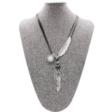 Retro smear leaves silver ornaments Necklace with 60CM chain KC1073 fit 20MM chunks snaps jewelry