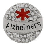 20MM Medical Alert alzheimer snap Silver Plated with white rhinestone and enamel KC9822 snaps jewelry