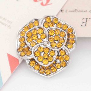 20MM flower snap Silver Plated with Orange rhinestone KC7848 snaps jewelry
