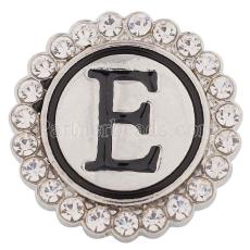20MM English alphabet-E snap Antique silver  plated with  Rhinestones KC8534 snaps jewelry