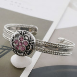 20MM flower snap Silver Plated with pink rhinestone  KC7639 snap jewelry