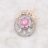 20MM flower snap silver Plated with pink rhinestone and enamel  KC6916 snaps jewelry