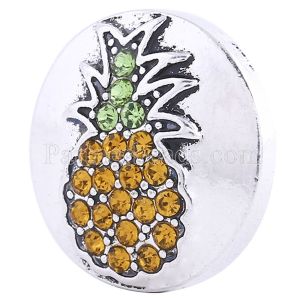 20MM Pineapple snap Antique Silver plated with yellow Rhinestones KC6227 interchangable snaps jewelry