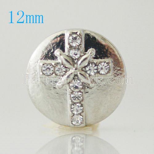 12mm cross snaps  Silver Plated with white Rhinestone KB6651-S snap jewelry