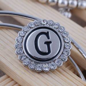 20MM English alphabet-G snap Antique silver  plated with  Rhinestones KC8536 snaps jewelry