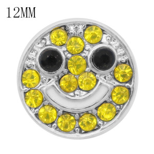 12MM Smile snap Silver Plated with  yellow rhinestone KS7029-S snaps jewelry