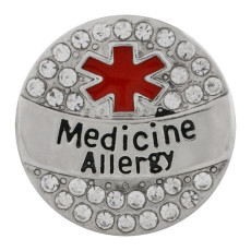20MM Medical Alert medicine allergy snap Silver Plated with rhinestone and enamel KC9823 snaps jewelry