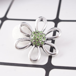 20MM Flower snap Silver Plated with green rhinestones KB7730 snaps jewelry