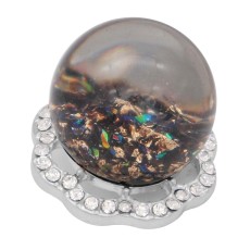 23MM Glossy Spherical opal black Amber snap Silver Plated with Rhinestone KC7971 snaps jewelry