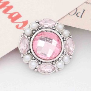 20MM snap Silver Plated with Pink rhinestone And pearls KC7841 snaps jewelry
