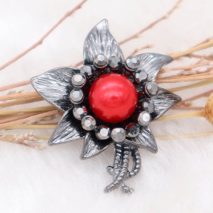 20MM Flowers design snap  Plated  red pearl KC8001 snaps jewelry