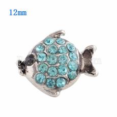 12MM Fish snap Silver Plated with blue Rhinestone KS9620-S snaps jewelry
