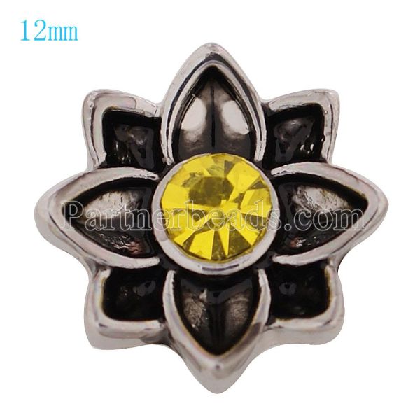 12MM Flower snap Antique Silver Plated with yellow Rhinestone KS9667-S snaps jewelry