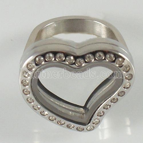 Stainless Steel RING  Mix6-10# size  with Dia 20mm heart floating charm locket silver color