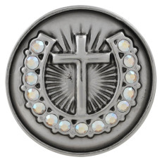 20MM cross snap button Silver Plated with colorful rhinestone KC5711 white
