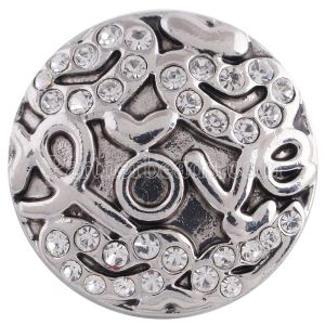20MM loveheart snap silver Antique plated with white rhinestone KC5286 snaps jewelry