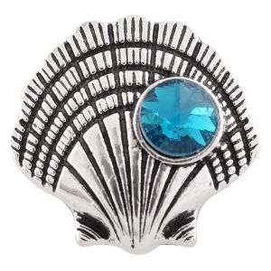 20MM Scallop in Shell snap Antique Silver Plated with cyan Rhinestone KC6436 snaps jewelry