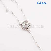 1 buttons snaps metal necklace with 45CM chain with Rhinestone fit 12mm snaps chunks