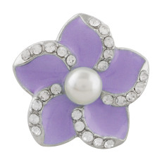 20MM flower snap sliver Plated with pearl and purple enamel KC9888 snaps jewelry