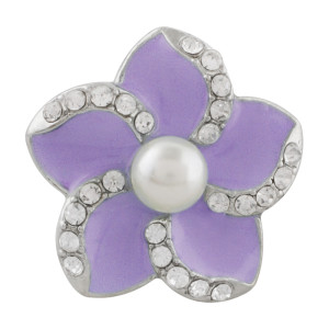 20MM flower snap sliver Plated with pearl and purple enamel KC9888 snaps jewelry
