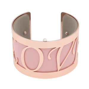 Copper Bangle with real leather Pink/gray double side TA7035