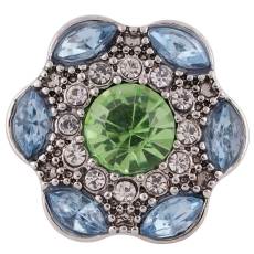 20MM snap button Antique Silver Plated with green and blue Rhinestone KC9719 snap jewelry