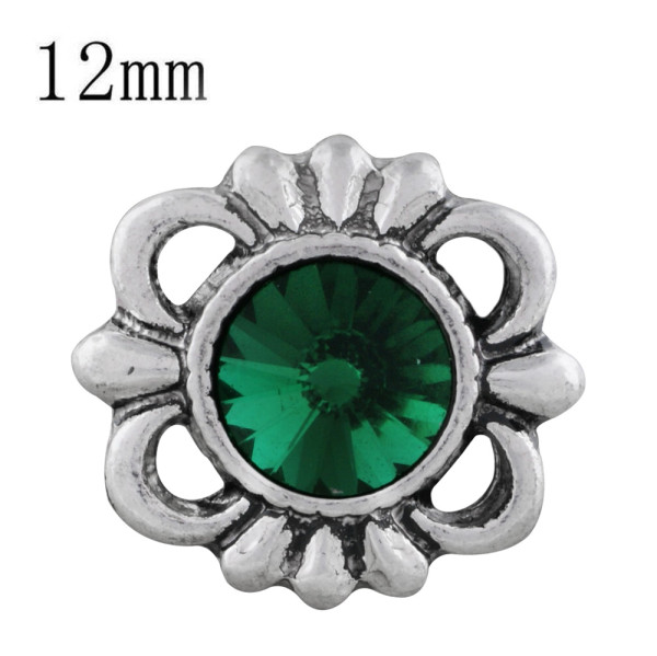 12MM design snap sliver plated with Dark green Rhinestone KS6296-S snaps jewelry