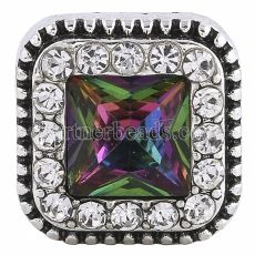 20MM Square snap Antique Silver plated with multicolor Rhinestones KC6248 snaps jewelry