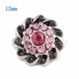12MM Flower snap Silver Plated with rose Rhinestone KS9614-S snaps jewelry