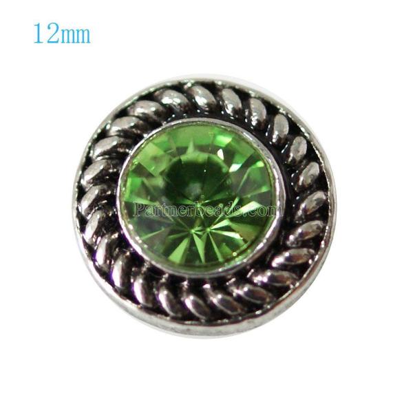 12MM Round snap Antique Silver Plated with green rhinestone KB7272-S snaps jewelry