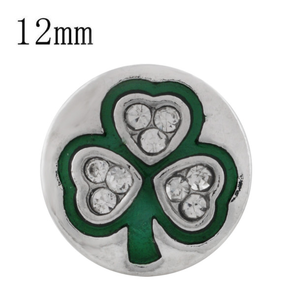12MM Clover sliver Plated with rhinestone and green enamel KS6345-S