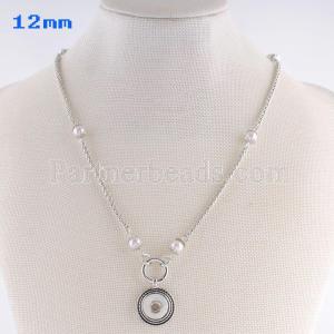 1 buttons snaps metal necklace with 45CM chain with Pearl fit 12mm snaps chunks