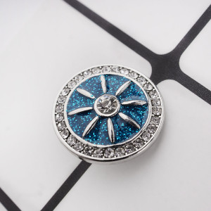20MM snap Antique Silver Plated with light blue powder and clear Rhinestones snap jewelry KC9662