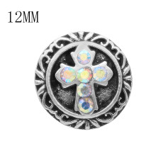 12mm cross silver plated with colorful Rhinestone KS6396-S snaps jewelry
