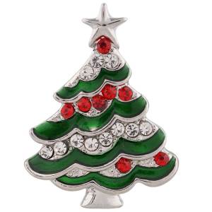 20MM christmas tree snap silver plated with Rhinestone and green Enamel KC7377 interchangeable snaps jewelry