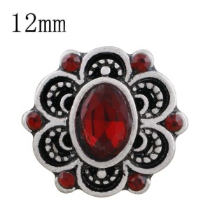 12MM design snap silver plated with red rhinestone KS6312-S snaps jewelry