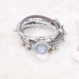 1 buttons gray leather with white rhinestone KC0884 new type Bracelet fit 20mm snaps chunks