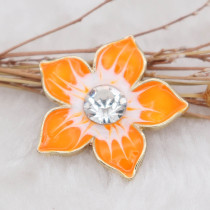 20MM Flowers snap gold Plated with rhinestone and  orange enamel KC6973 snaps jewelry