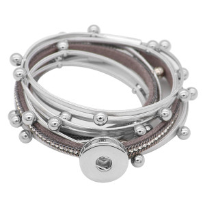 1 buttons gray leather with white rhinestone KC0884 new type Bracelet fit 20mm snaps chunks