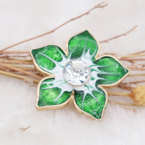 20MM Flowers snap gold Plated with  rhinestone and green enamel KC6970 snaps jewelry
