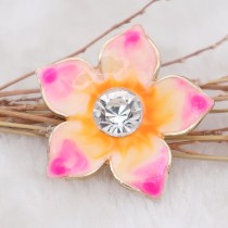 20MM Flowers snap gold Plated with rhinestone and pink enamel KC6971 snaps jewelry