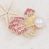 20MM design Butterfly  gold snap with Pink rhinestone and pearls KC8021 snaps jewelry