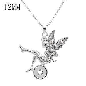 silver pendant Necklace with White rhinestones 70cm chain KS1284-S fit 20MM chunks snaps jewelry